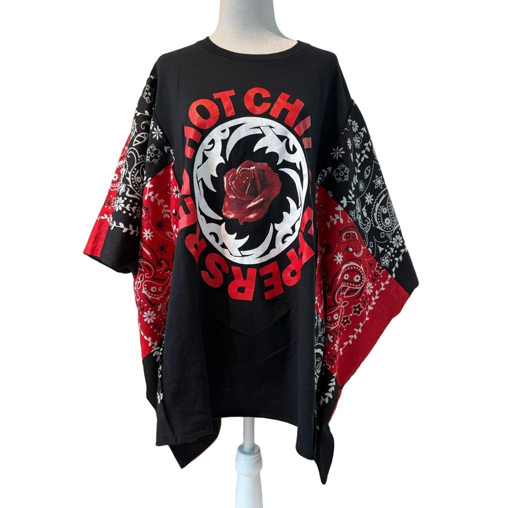 IMPULSIVE DESIGNS Red Hot Chili Peppers Red Black Bandana Boho T-shirt Poncho